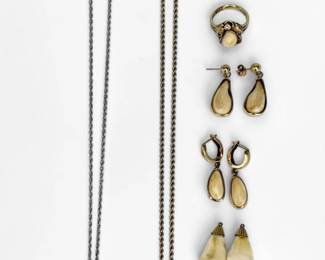 Group of 14K Gold & Silver Elks Tooth Jewelry