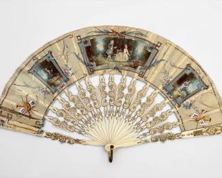 Antique Hand-Painted English Folding Fan