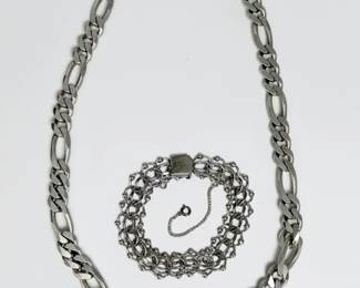 Sterling Cuban Link Necklace & Sterling Bracelet