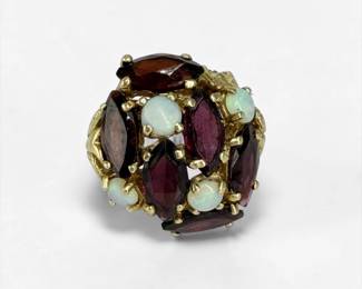 14K Gold Opal & Garnet Ladies Cocktail Ring