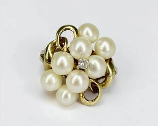10K Gold Diamond Pearl Cocktail Ring