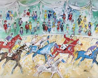 Charles Cobelle “Horse Race” Oil on Canvas