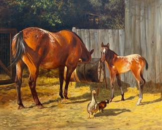 Jay Schmidt “Barnyard Friends” Oil on Canvas