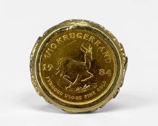 1984 Krugerrand Coin & 14K Gold Mens Ring