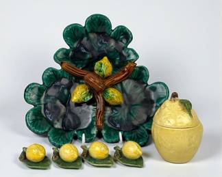 Group of (6) Lemon Motif Majolica Pieces