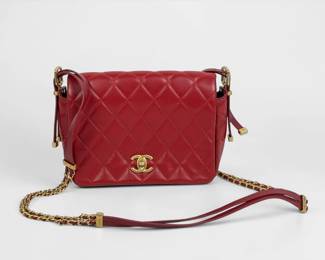 Chanel Red Quilted Lambskin Side Chain Mini Flap Bag with Box