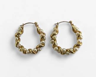 14K Gold & Pearl Hoop Earrings