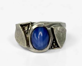 14K White Gold & Synthetic Star Sapphire Ring