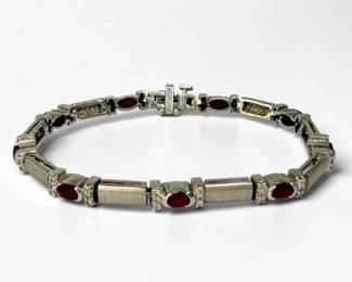 14K White Gold Ruby & Diamond Bracelet