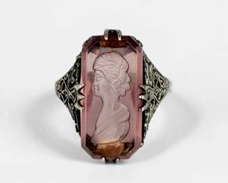 Vintage Cameo Amethyst & Sterling Ladies Ring