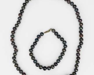 Tahitian Pearl & 10K Gold Necklace & Bracelet