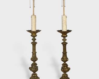 19th Century Bronze Electrified Candle Stick Lamps