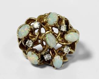 14K Gold Opal Diamond Ladies Ring