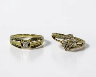 (2) 10K Gold Diamond Ladies Rings