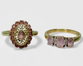 (2) 14K Gold Pink Garnet Ladies Ring
