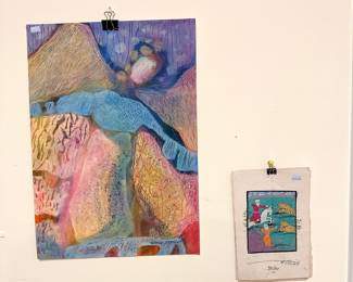 Patricia Tremblay art piece (left) vintage water color on paper hand painting hunting scene (right)