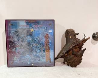 vintage Wonder Woman box, vintage hand carved wood folk art figurine