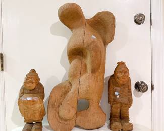 large abstract wooden sculpture, vintage hand carved wooden folk art sculptures figurines