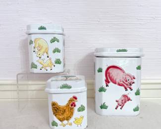 Italian pottery canister farm animals biscuit jars