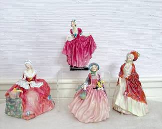 royal doulton "Penelope" figurine, "delight" figurine, "honey" figurine, and "paisley shawl" figurine