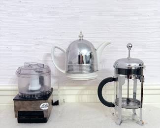 hall china company teapot forman family, starbucks barista french press, cuisinart dlc-1bch mini-prep processor