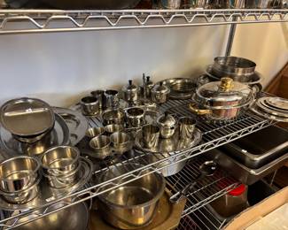Stainless steel kitchen prep and serving pieces