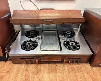 Vintage copper finish Chambers gas cooktop and exhaust hood in working condition 