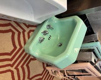 Vintage mid-century mint green cast iron sink 
