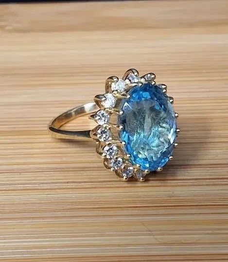 14k diamond blue topaz