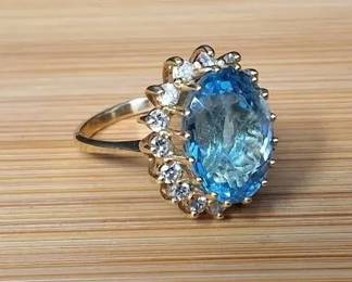 14k diamond blue topaz