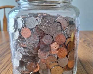 Large Heavy Jar Filled with Coins