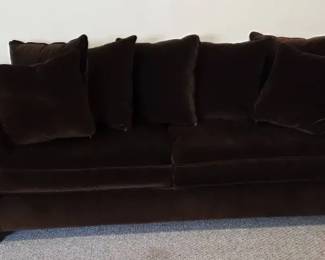 Brown Upholstered Sofa with Nailhead Trim  Includes Accent Pillows