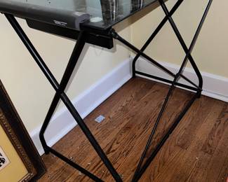 Flash Furniture desk with black glass top and sleek metal frame