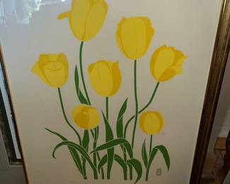 P. Chu limited edition lithograph of Seven Tulips