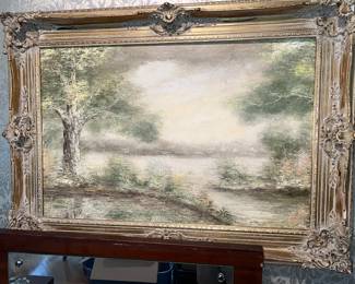 Tranquil misty landscape painting