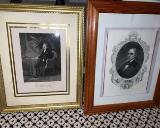 Left: Engraving of Thomas Jefferson.  Right:  Engraving of Daniel Webster.