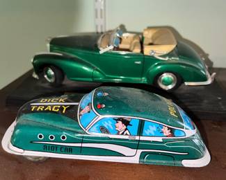 Schylling 2002 Dick Tracy Tin Riot Car and vintage style green convertible car