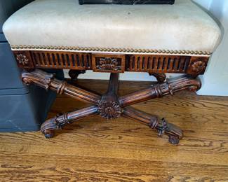 Maison Jansen style carved walnut Curule (x-form) bench