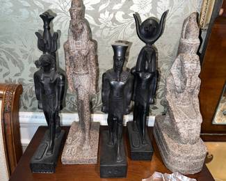 Collection of replicas of Egyptian deity statues