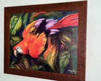 Painting of a colorful tropical bird by Marilyn Baldwin