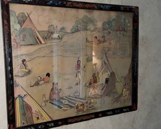 Vintage print featuring bears and Native Americans