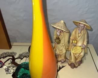 MCM long-neck art glass vase, yellow and orange