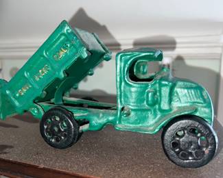 Vintage cast iron green dump truck