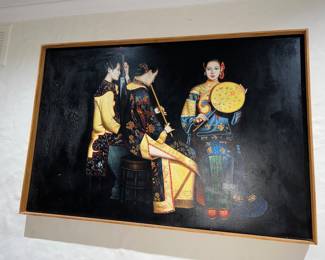 Painting of three Shanghai ladies playing musical instruments