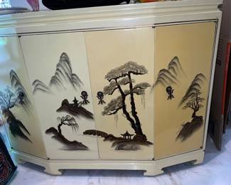 Vintage Asian Chinoiserie landscape cabinet