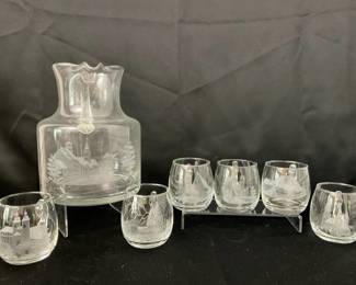 007 Etched German Towns Glass Set