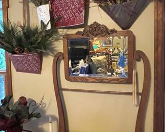 American oak vanity w/towel bar and mirror