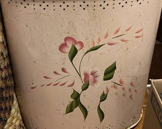 vintage pink metal laundry hamper