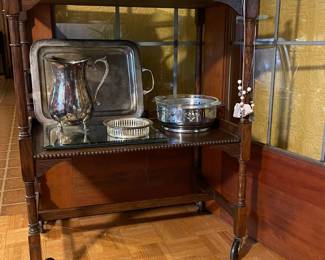 Lovely antique two-tiered tea cart w/wheels