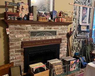 45s, vinyls, movie posters, hooked rug